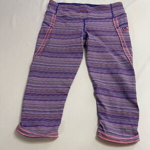 Lululemon Women Run Top Speed Cropped Leggings Size 8 Purple Pink Striped